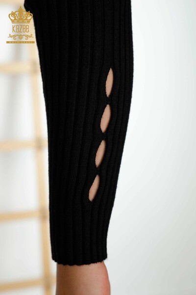 Grossiste Pull en Tricot pour Femmes - Trou Détaillé - Noir - 30395 | KAZEE - Thumbnail