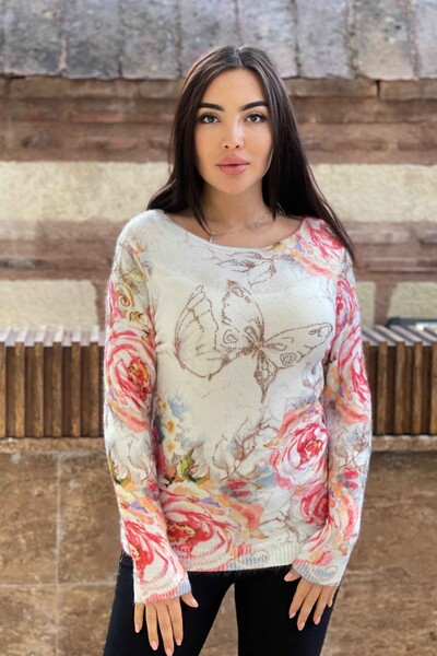 Vente en gros de tricots angora à imprimé papillon numérique pour femmes - 18861 | KAZEE - Thumbnail