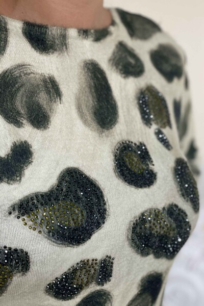 Vente en gros de tricots brodés en pierre angora à impression numérique pour femmes - 18777 | KAZEE - Thumbnail