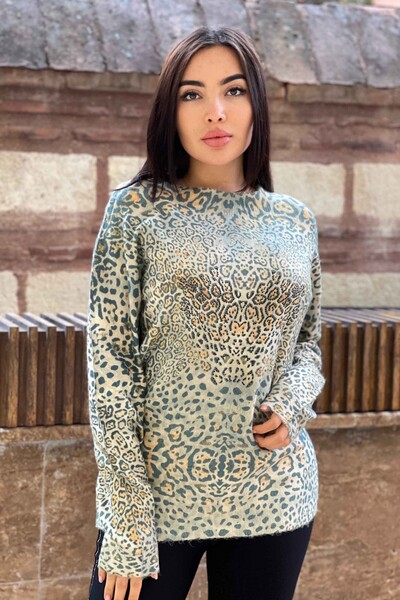 Vente en gros de tricots angora à imprimé numérique léopard pour femmes - 18493 | KAZEE - Thumbnail