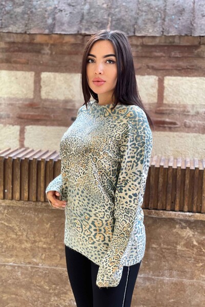 Vente en gros de tricots angora à imprimé numérique léopard pour femmes - 18493 | KAZEE - Thumbnail