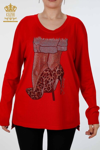 Vente en gros de tricots pour femmes à manches longues à motifs de pierres brodées - 16623 | KAZEE - Thumbnail