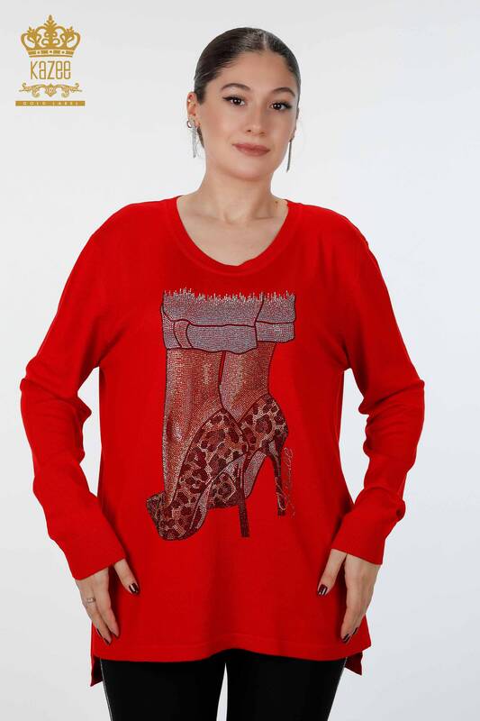 Vente en gros de tricots pour femmes à manches longues à motifs de pierres brodées - 16623 | KAZEE