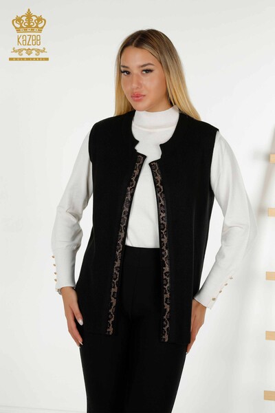 Grossiste Gilet Court Femme - Motif Léopard - Noir - 30311 | KAZEE 