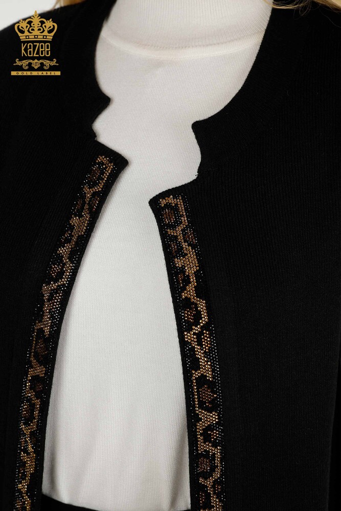 Grossiste Gilet Court Femme - Motif Léopard - Noir - 30311 | KAZEE - 3