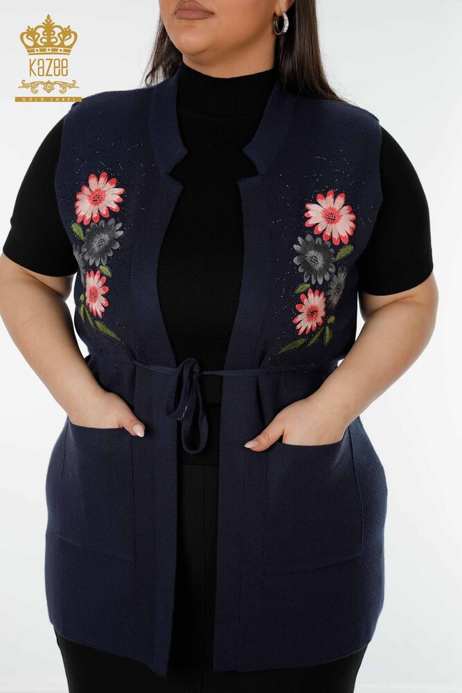 Grossiste Gilet Femme Motif Floral Bleu Marine - 16804 | KAZEE - 2