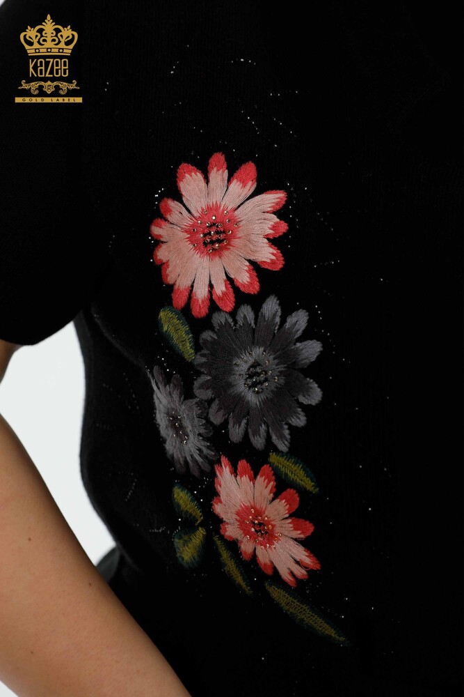 Grossiste Gilet Femme Motif Floral Noir - 16804 | KAZEE - 4