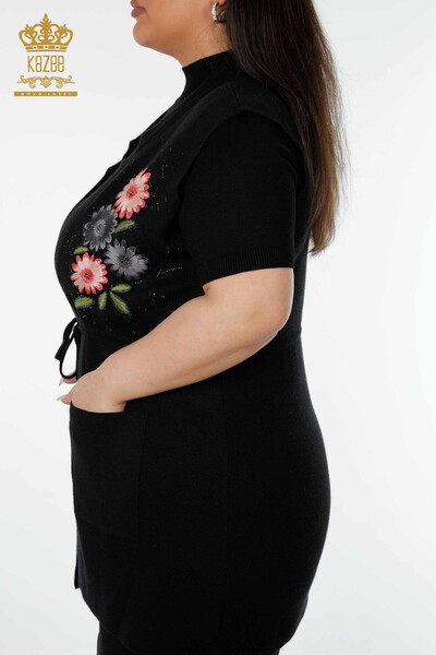 Grossiste Gilet Femme Motif Floral Noir - 16804 | KAZEE - 7