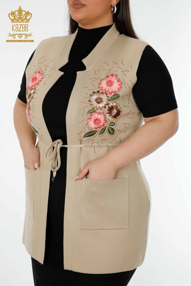 Grossiste Gilet Femme Motif Floral Beige - 16804 | KAZEE - 2