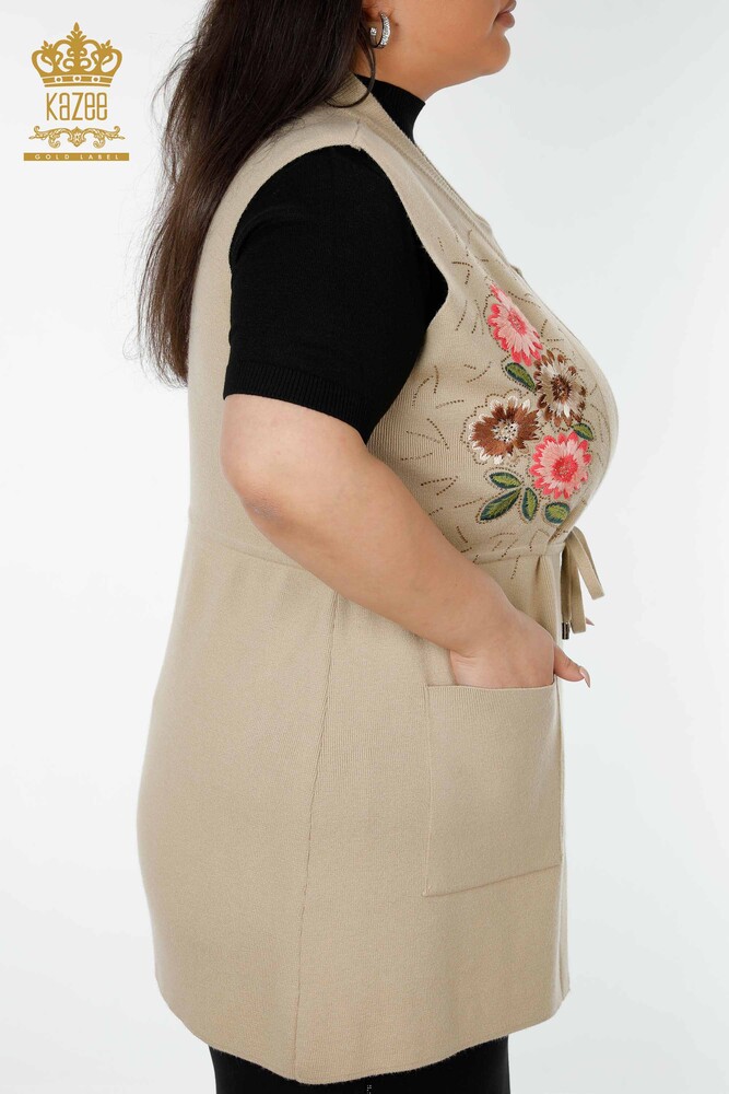 Grossiste Gilet Femme Motif Floral Beige - 16804 | KAZEE - 7
