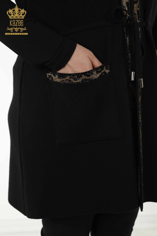 Grossiste Gilet Femme - Léopard Pierre Brodée - Noir - 30261 | KAZEE - 6