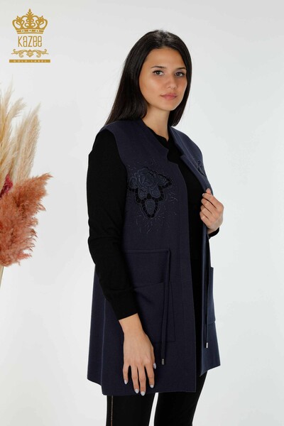 Grossiste Gilet Femme Pierre Brodée Bleu Marine - 16830 | KAZEE - 2