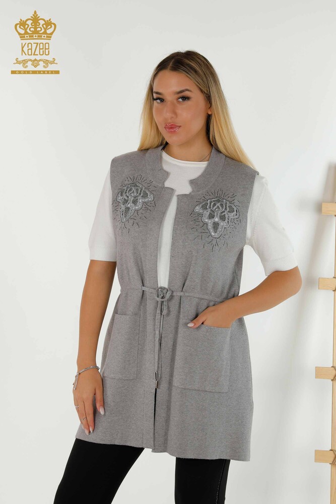 Grossiste Gilet Femme Pierre Brodée Gris - 16830 | KAZEE - 1