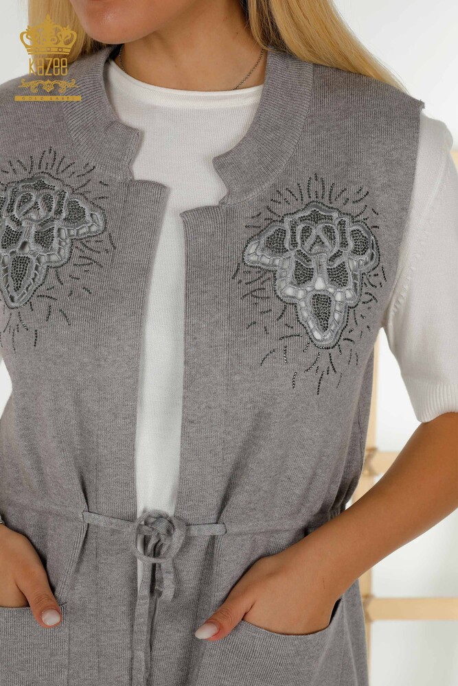 Grossiste Gilet Femme Pierre Brodée Gris - 16830 | KAZEE - 3