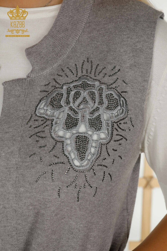 Grossiste Gilet Femme Pierre Brodée Gris - 16830 | KAZEE - 4