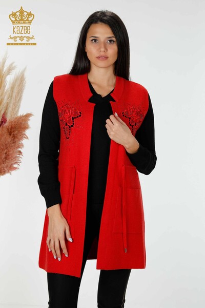 Grossiste Gilet Femme Pierre Brodée Rouge - 16830 | KAZEE - 1
