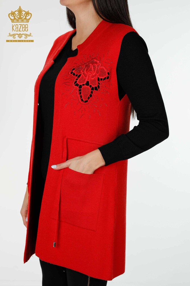 Grossiste Gilet Femme Pierre Brodée Rouge - 16830 | KAZEE - 3