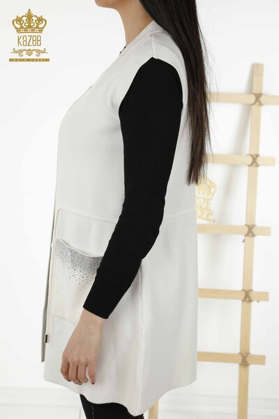 Grossiste Gilet Femme - Poche Détaillée - Ecru - 30308 | KAZEE - 7