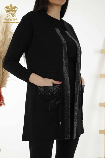 Grossiste Gilet Femme - Poche Détaillée - Noir - 30308 | KAZEE - 2