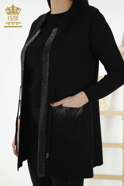 Grossiste Gilet Femme - Poche Détaillée - Noir - 30308 | KAZEE - 6