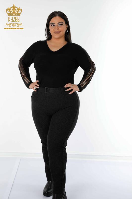 Grossiste Pantalon Leggings Femme Noir Avec Ceinture - 3661 | KAZEE