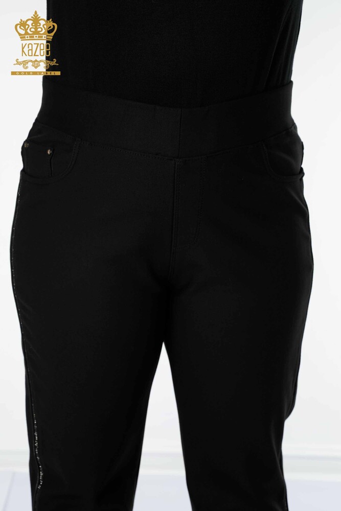 Grossiste Leggings Pantalons Femme Stripe Stone Brodé Noir - 3664 | KAZEE - 7