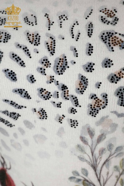 Grossiste Pull Femme Maille Impression Numérique Angora Ecru - 18978 | KAZEE - 3