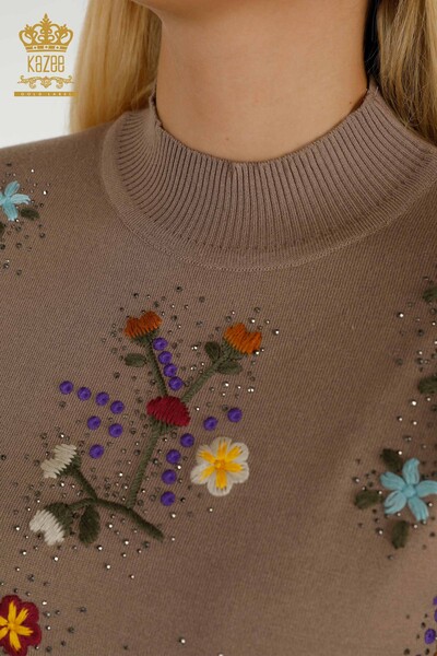 Pull en tricot pour femmes en gros vison brodé floral coloré - 16445 | KAZEE - 4