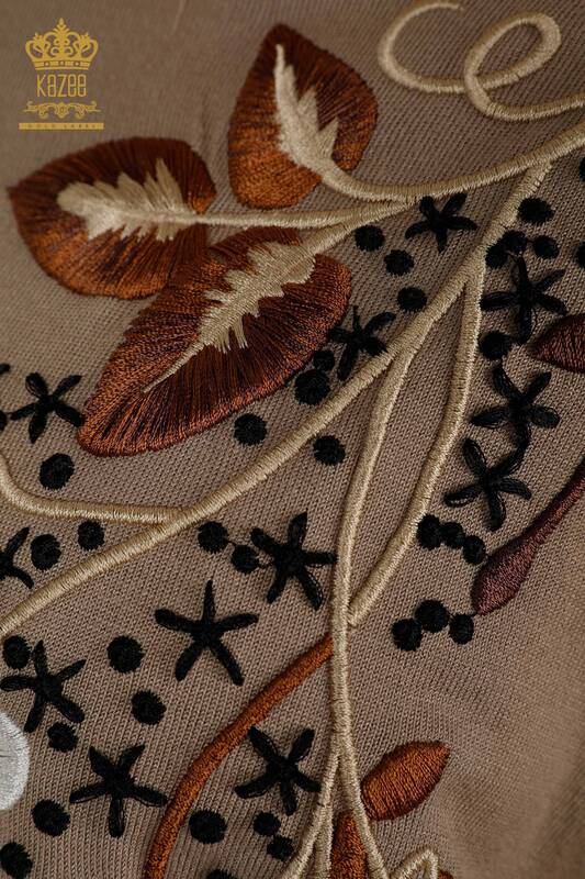 Pull en tricot pour femmes en gros vison brodé floral coloré - 16934 | KAZEE