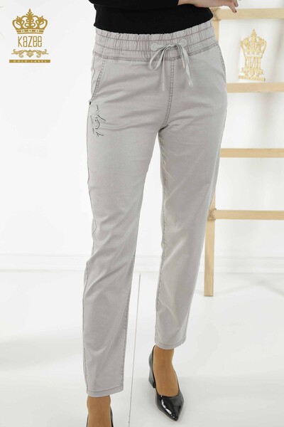 Grossiste Pantalon Femme - Pierre Brodée - Gris Clair - 3674 | KAZEE - 2