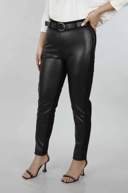 Vente en gros de pantalons en cuir avec boutons détaillés pour femmes - 3374 | KAZEE