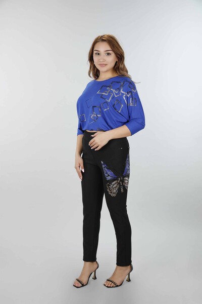 Vente en gros de pantalons brodés à motifs papillons pour femmes - 3413 | KAZEE - Thumbnail