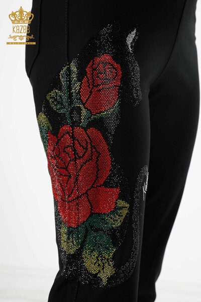 Grossiste Pantalon Femme Rose Motif Brodé Viscose avec Pierres - 3437 | KAZEE - Thumbnail