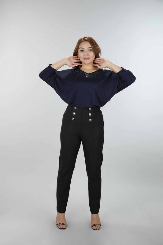 Pantalon détaillé avec bouton de poche en gros pour femme - 3431 | KAZEE