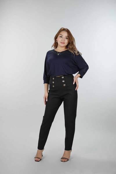 Pantalon détaillé avec bouton de poche en gros pour femme - 3431 | KAZEE - Thumbnail