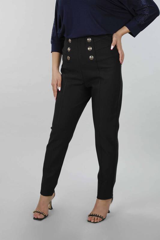 Pantalon détaillé avec bouton de poche en gros pour femme - 3431 | KAZEE
