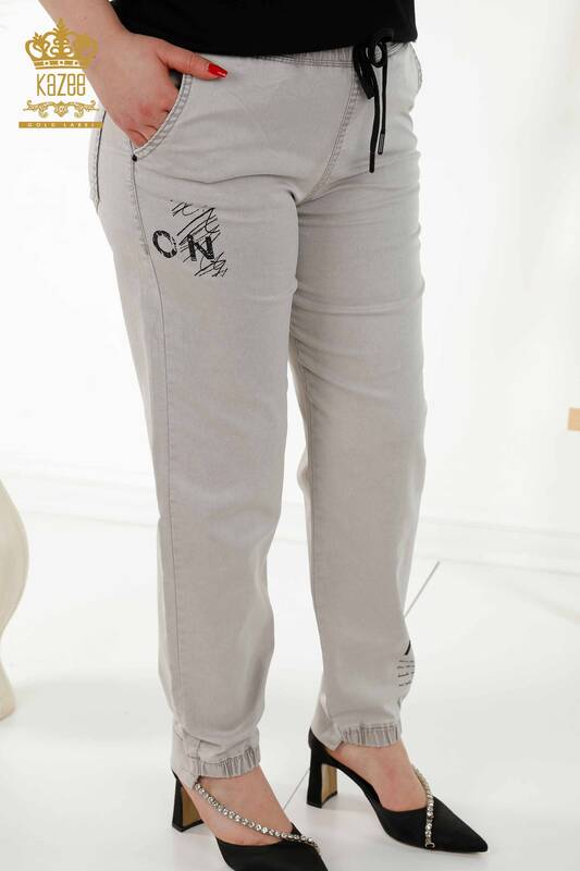 Grossiste Pantalon Femme - Taille Élastique - Gris Clair - 3675 | KAZEE
