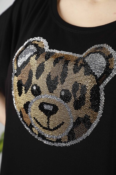 Vente en gros Blouse détaillée léopard imprimé ours pour femme - 77556 | KAZEE - Thumbnail