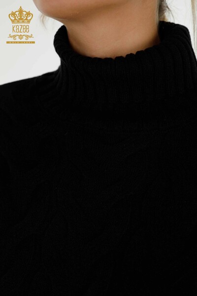 Vente en gros Pull en tricot pour femmes - Col roulé - Noir - 30231 | KAZÉE - Thumbnail