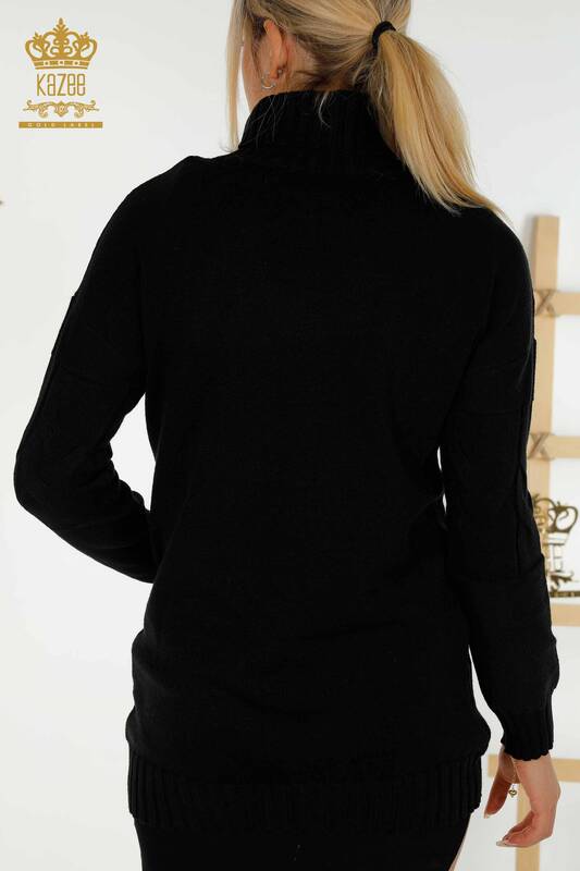 Vente en gros Pull en tricot pour femmes - Col roulé - Noir - 30231 | KAZÉE