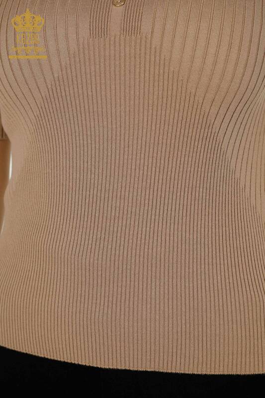 Grossiste Pull en Maille pour Femme - Bouton Détaillé - Beige - 30043 | KAZEE