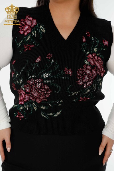 Grossiste Pull Femme Motif Floral Noir - 19106 | KAZEE - Kazee (1)
