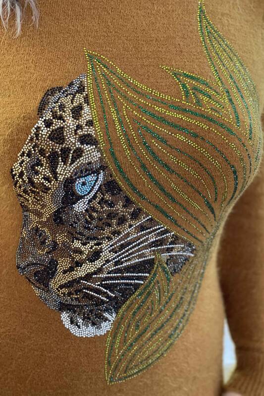 Vente en gros de pull angora brodé à imprimé léopard pour femme - 18907 | KAZEE