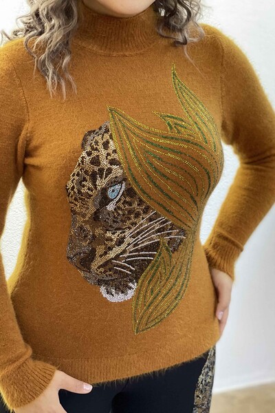 Vente en gros de pull angora brodé à imprimé léopard pour femme - 18907 | KAZEE - Thumbnail