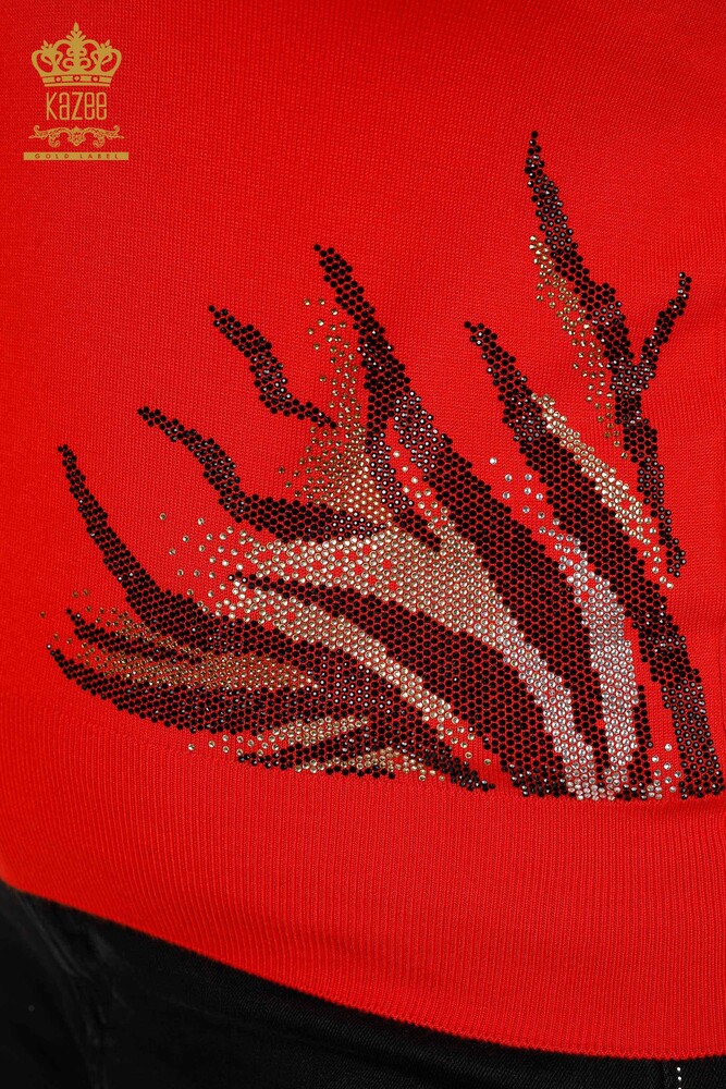 Grossiste Pull en Maille Femme Pierre Brodée Corail - 16940 | KAZEE - 5