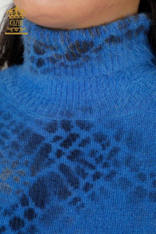 Grossiste Pull Femme Tricot Angora Bleu - 18984 | KAZEE
