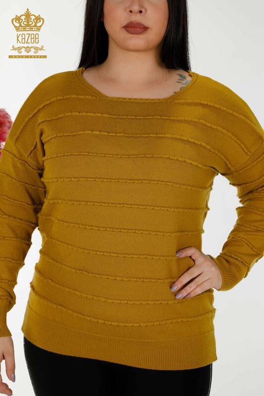 Vente en gros de pull en tricot pour femme auto-tissée moutarde - 30169 | KAZEE