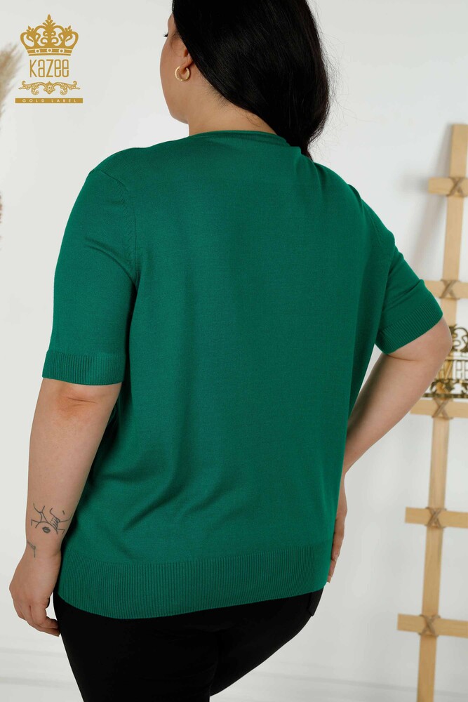 Grossiste Pull en Maille Femme Pierre Brodée Vert - 30317 | KAZEE - 6