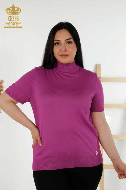 Grossiste Pull Femme - Col Montant - Viscose - Lilas - 16168 | KAZEE