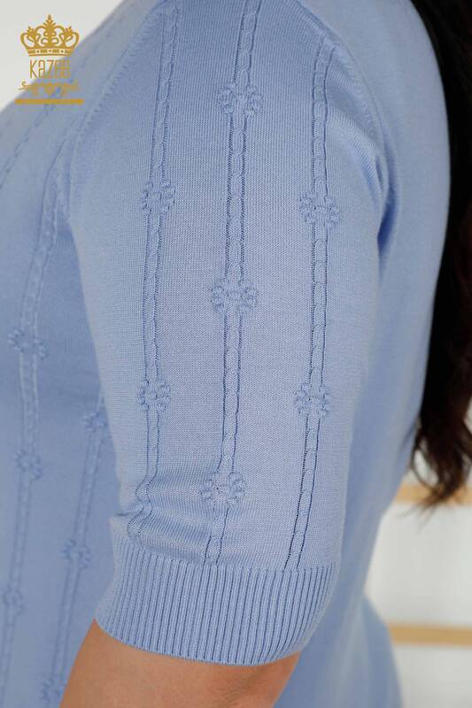 Grossiste Pull en Tricot Femme Manches Courtes Bleu - 30129 | KAZEE